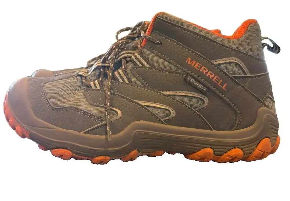 Merrell Chameleon 7 Access Mid Weatherproof Hiking Boot Sz 3.5M Grey/Orange
